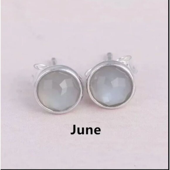 NIB Pandora Sterling Droplets Grey Moonstone June Birthstone Stud Earrings - Picture 4 of 4